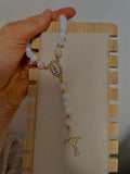 Chapelet blanc et rose paillette
